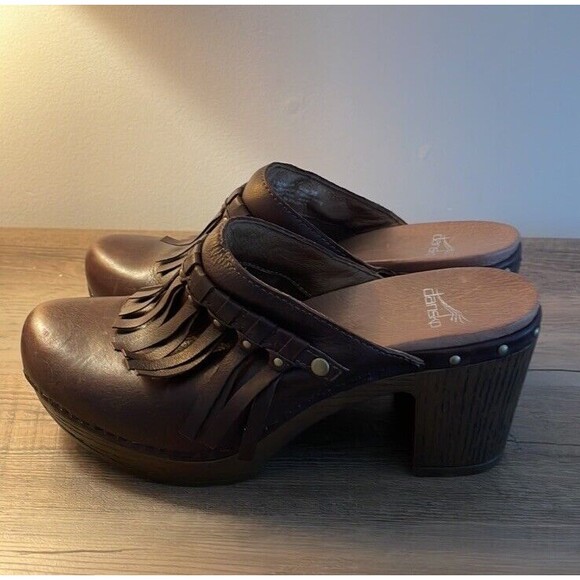 Dansko Brown Leather Mules with Fringe - Picture 4 of 10